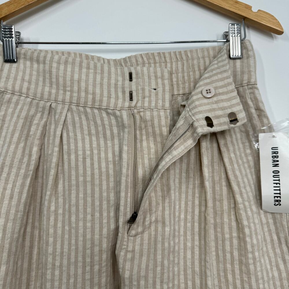 NWT Urban Outfitters Paige Pants Tan Cream Striped Pleated Preppy Beach Size S - Picture 4 of 9